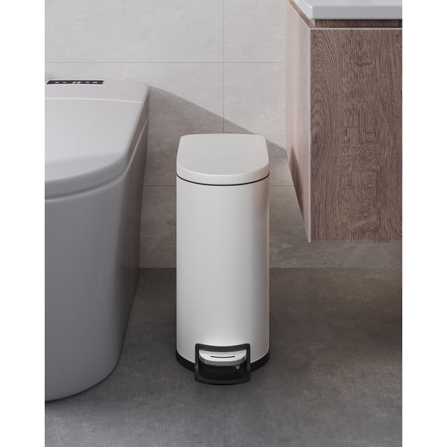 Stainless Steel Kitchen Trash Can Combo Set – 13.2 & 2.6 Gallon with Removable Inner Buckets, Soft-Close Step-On Lid, Odor Control, Rear Handle – White
