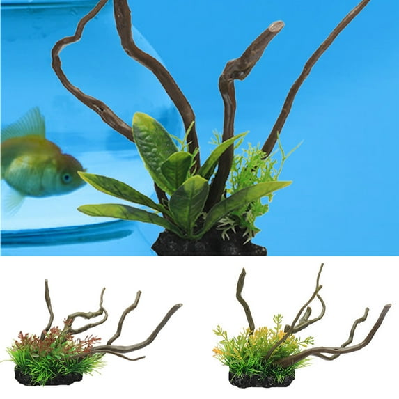 SPRING PARK Fake Artificial Resin Simulation Driftwood Tree Water Plants For Fish Tank Decor