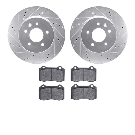 Dynamic Friction Company Rear Brake Rotors-Drilled and Slotted-Silver with 5000 Euro Ceramic Brake Pads 7602-20014