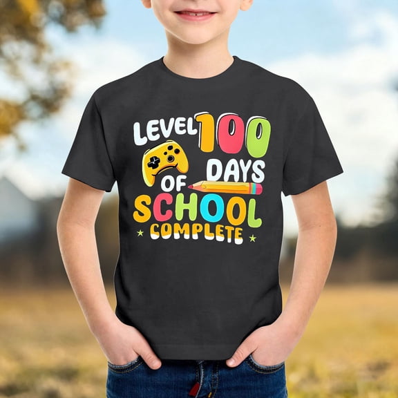 School Uniform Tshirts Kids School Celebration Print Tee Short Sleeve Crewneck Top Boys Tshirts Black 5-6 Years