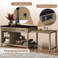 thumbnail image 4 of 100" Kitchen Island with Extendable Dining Table for 6-8, Oversized Rolling Kitchen Storage Cart with Charging Station, 3 Drawers and Open Shelves for Dining Room, Espresso, 4 of 9