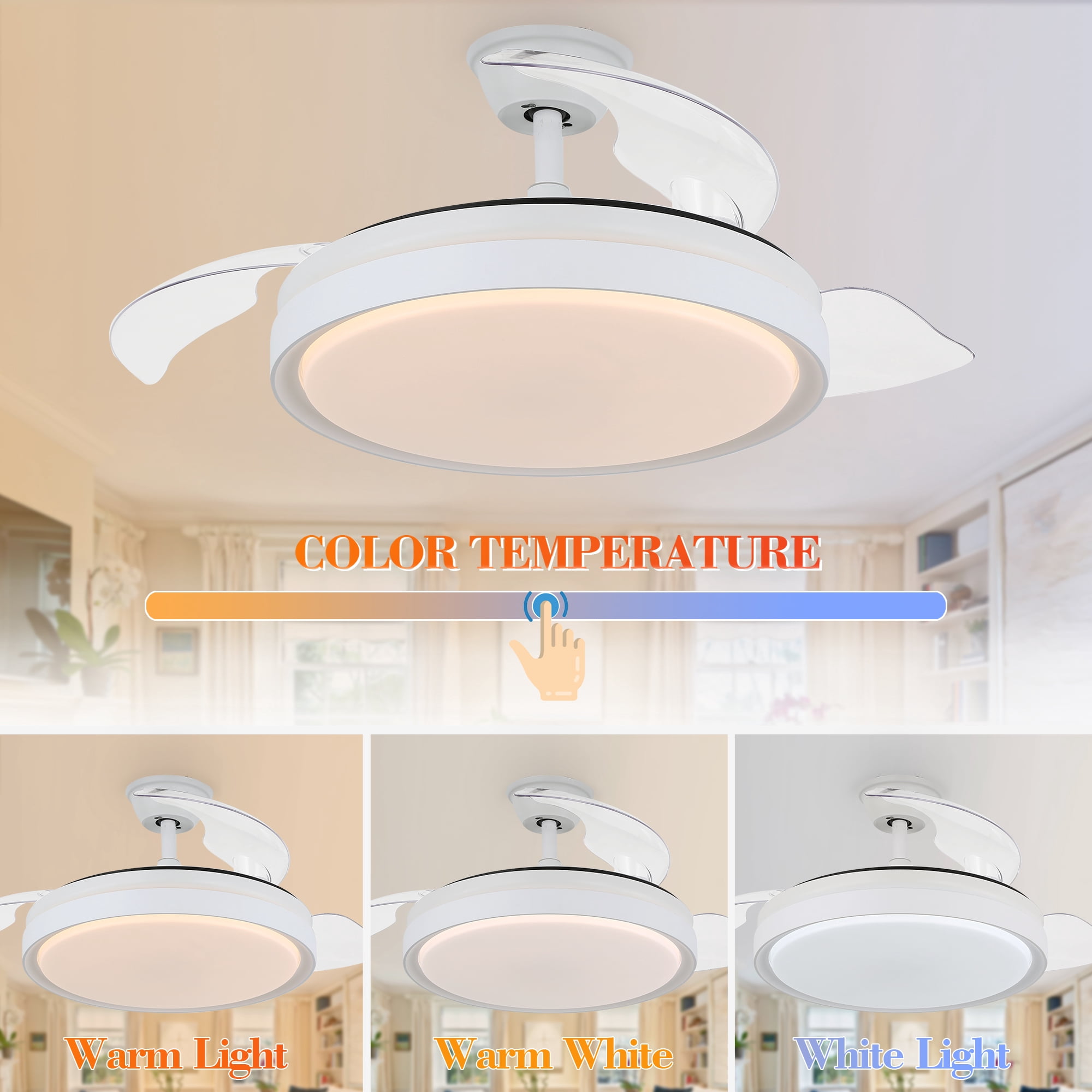 42" Retractable Ceiling Fan Reversible With Remote Control and Light Kit