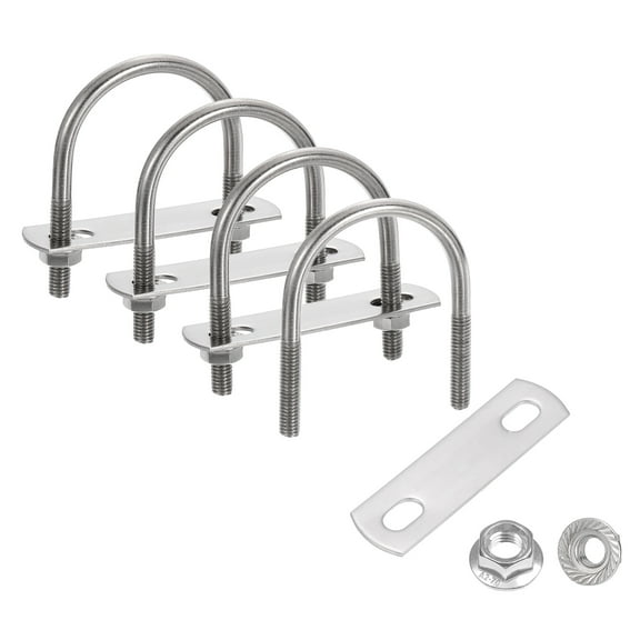 Uxcell 4 Set 1-5/8" Inner Wide Round U Bolts,  2-3/8" Length 304 Stainless Steel U-Bolts with Flange Hexagon Nuts, Frame Plates for Trailer, Automotive, (42mm W x 60.7mm L)