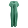 thumbnail image 3 of Jumpsuits for Women Casual High Waist Plus Size Lightweight Cotton Linen Loose Baggy Wide Leg Long Jumpsuits Overalls Summer Formal Solid V-Neck Short Sleeve Maxi Rompers Green s, 3 of 4