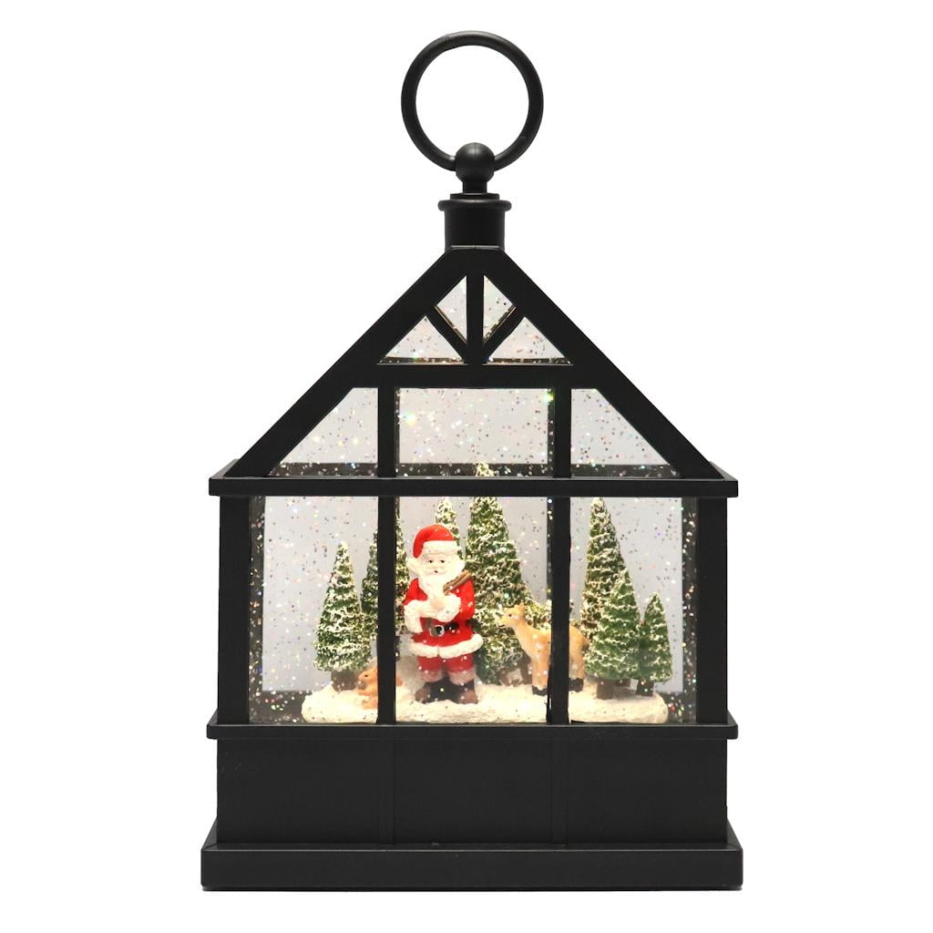 RAZ Imports 38412 - 9.5" Battery Operated Lighted LED Glitter/Water Forest  Animals and Santa Lantern (9.5" Santa Cuts Down Tree Lighted Water  Greenhouse) - Walmart.com