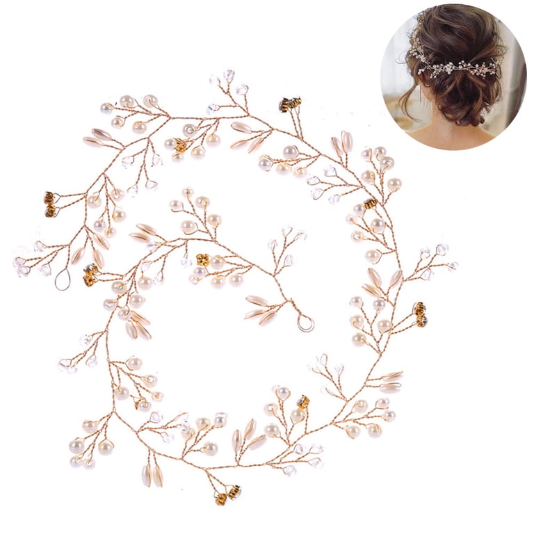 Rose Gold Bridal Hair Vine Pearl Crystal Beads Wedding Head Piece Accessories Amazon.com: Denifery Rose Gold Extra Long Pearl and Crystal  main image 2