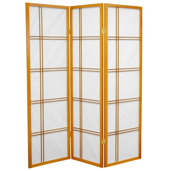 5 ft. Tall Japanese Style Double Cross Lattice Shoji Screen - Honey - 3 Panels