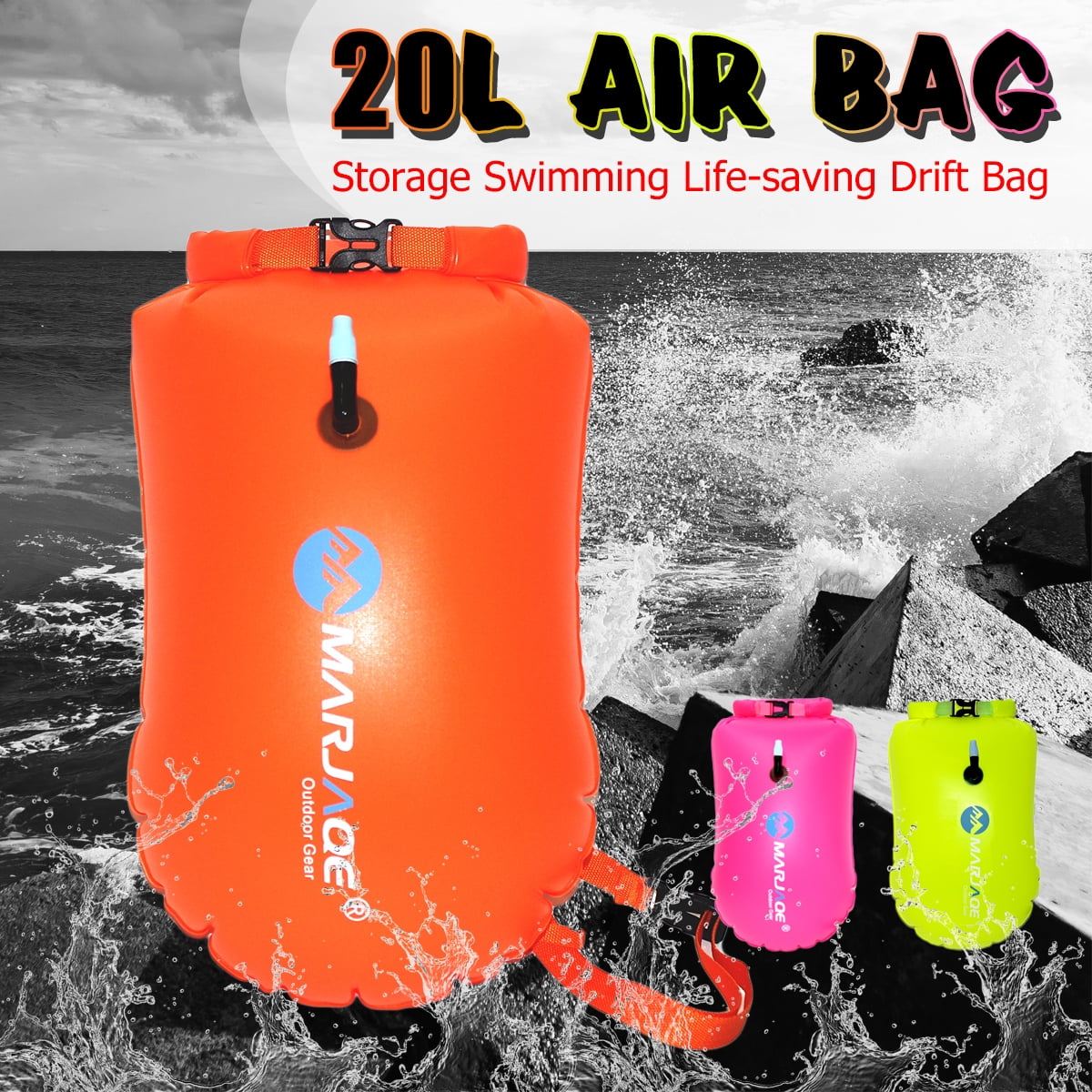 MARJAQE 20L Waterproof PVC Swimming Safety Air Dry Float Bag Tow Float
