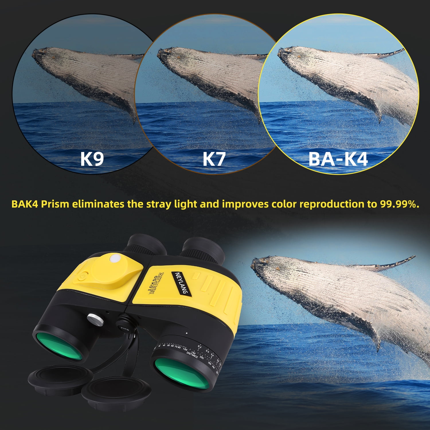 NEYLANG 10x50 Binoculars, Waterproof Floating Marine with Rangefinder Reticle for Birding Hunting Outdoor