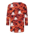thumbnail image 3 of Women's Halloween Tee 3/4 Sleeve Crew Neck Ghost Pumpkin Graphic Shirts Plus Size Casual Cute Pullover Tops Loose Fit (XL, Orange), 3 of 4