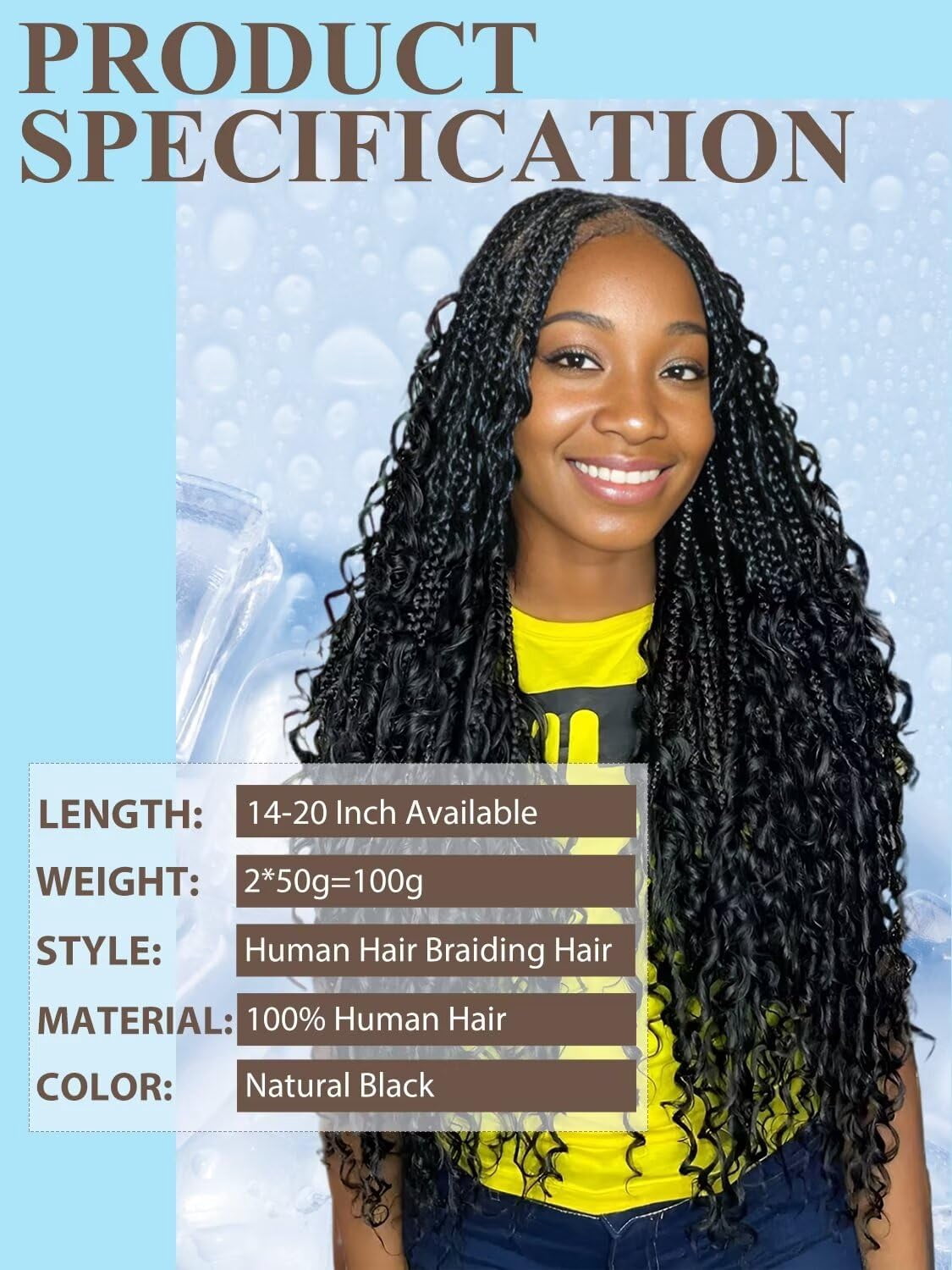 Human Braiding Hair 100g 16 Inch Deep Water Wave Bulk Human  display picture 3