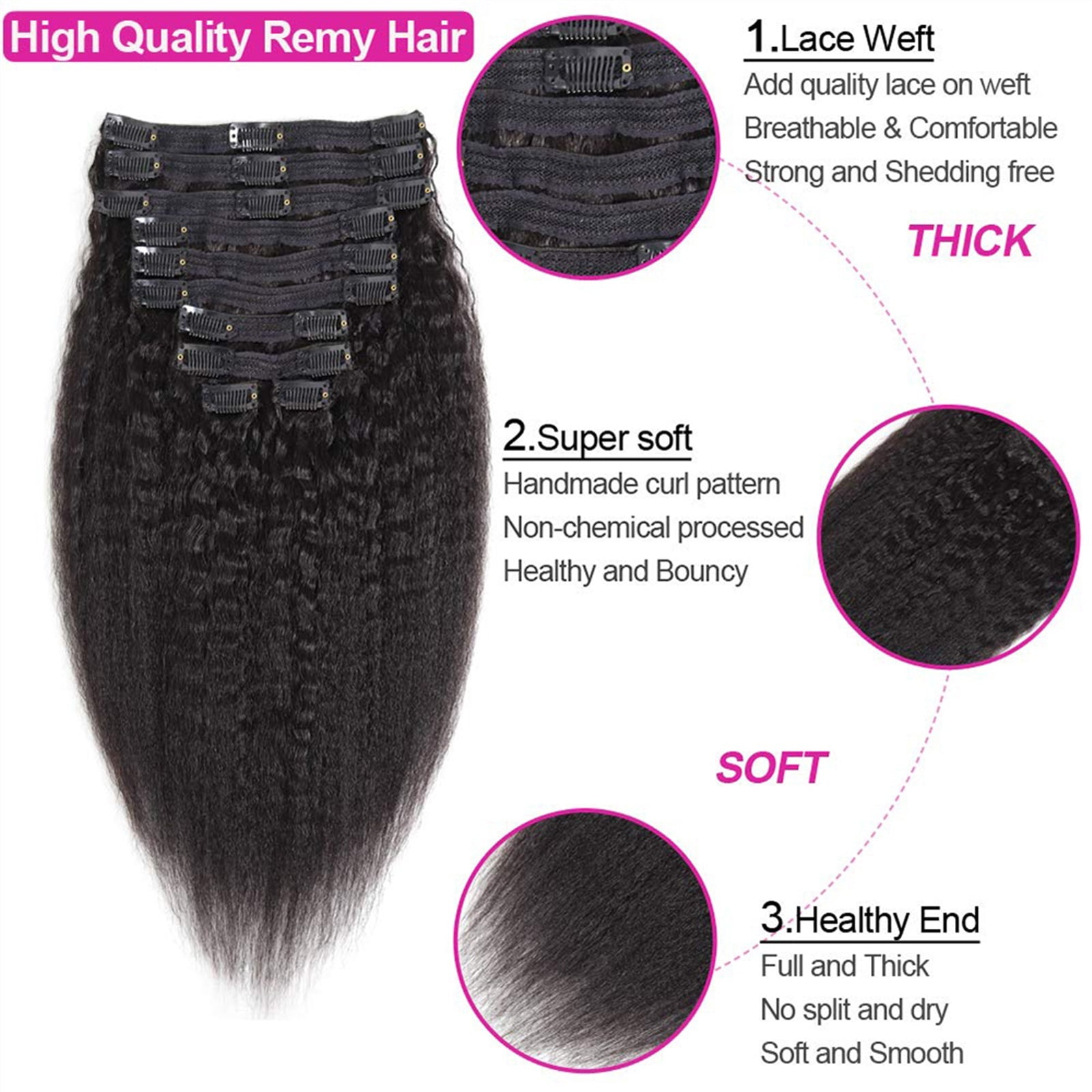 10 Pcs Kinky Curly Clip in Hair Extensions Human Hair for Black Women Brazilian Real Remy Hair Kinky Curly Human Hair Clip ins Natural Black Color 120g/set