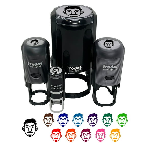 Human Male Character Face Self-Inking Rubber Stamp Ink Stamper - Yellow Ink - Mini 1/2 Inch