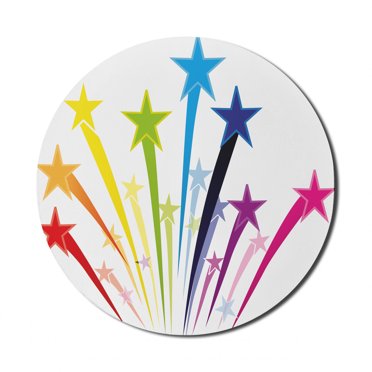 Colorful Mouse Pad for Computers, Rainbow Colored Shooting Stars Illustration on Plain Backdrop Art Print, Round Non-Slip Thick Rubber Modern Mousepad, 8" Round, White and Multicolor, by Ambesonne