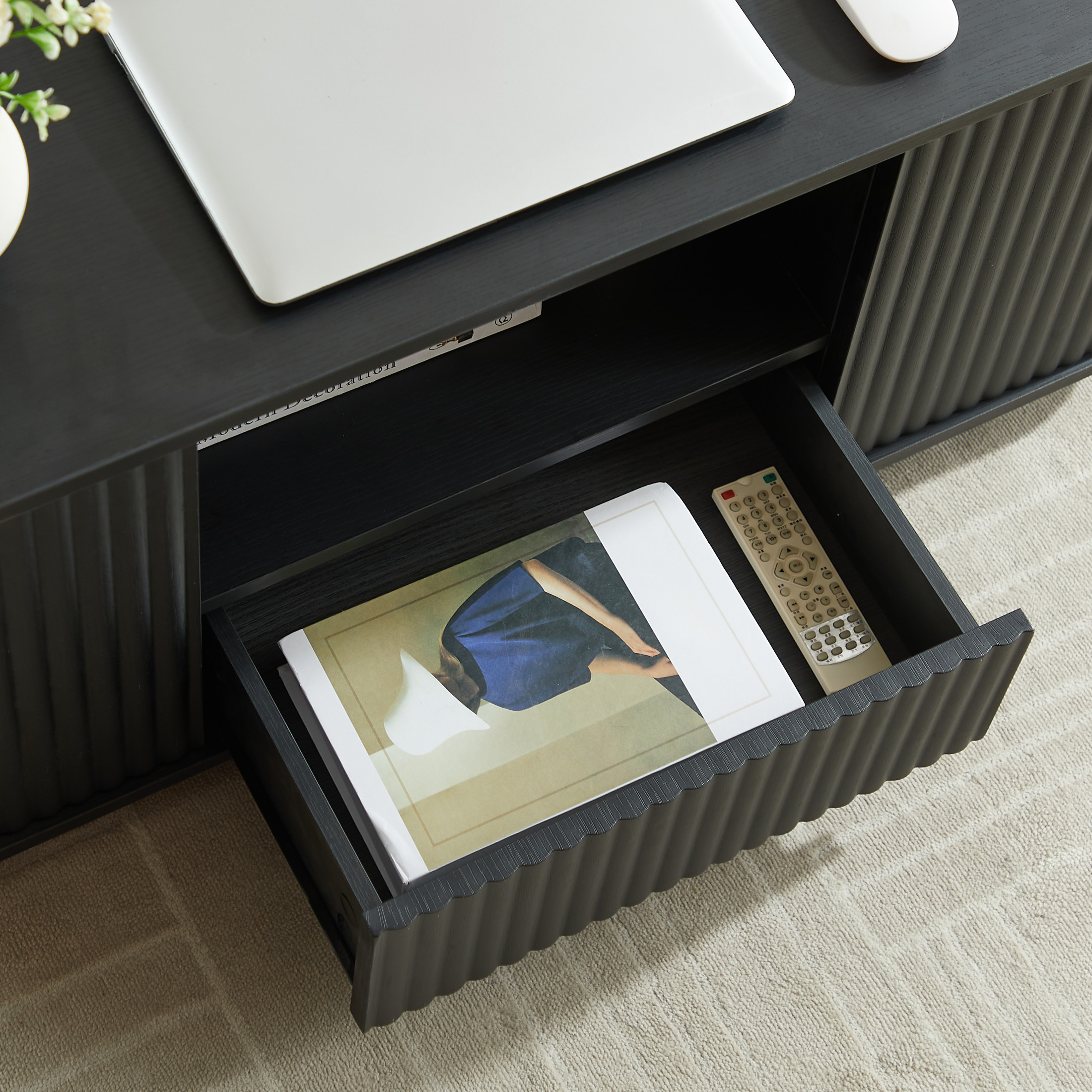 Noble House Blair Oval Coffee Table, Luxury Curved Contour Center Table with Storage Drawers, for Living Room, Black