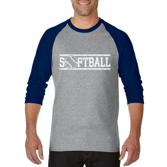 MmF - Mens Raglan Sleeve Baseball T-Shirts, up to Size 3XL - Softball with Ball