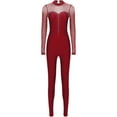 thumbnail image 5 of Raenseen Women Rhinestone Ballet Gymnastics Unitard One Piece Dance Bodysuits Acrobatics Uniforms Burgundy L, 5 of 7