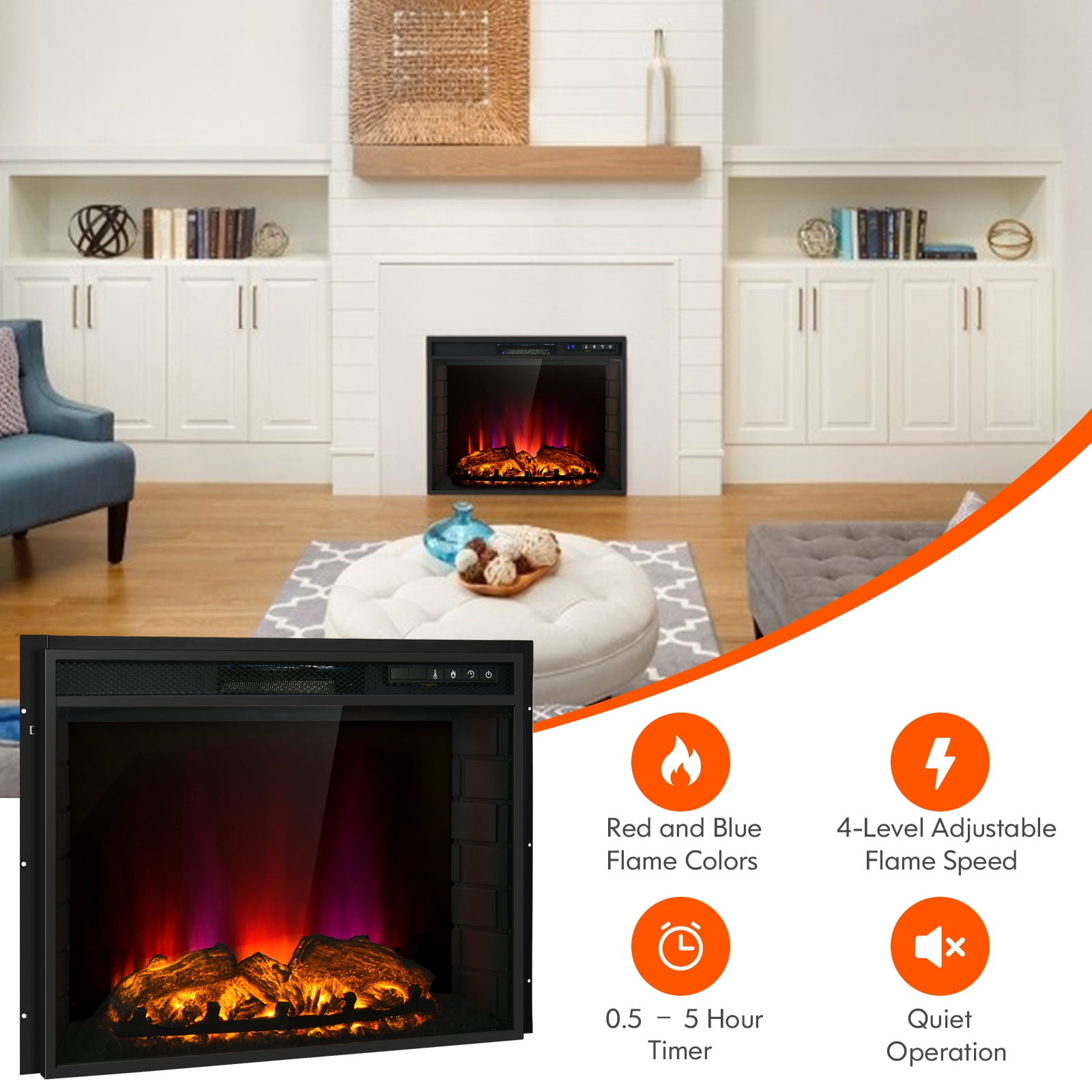 Topbuy 26 Inch Recessed Electric Fireplace Insert heater W/ Remote Control  750W/1500W - Walmart.com