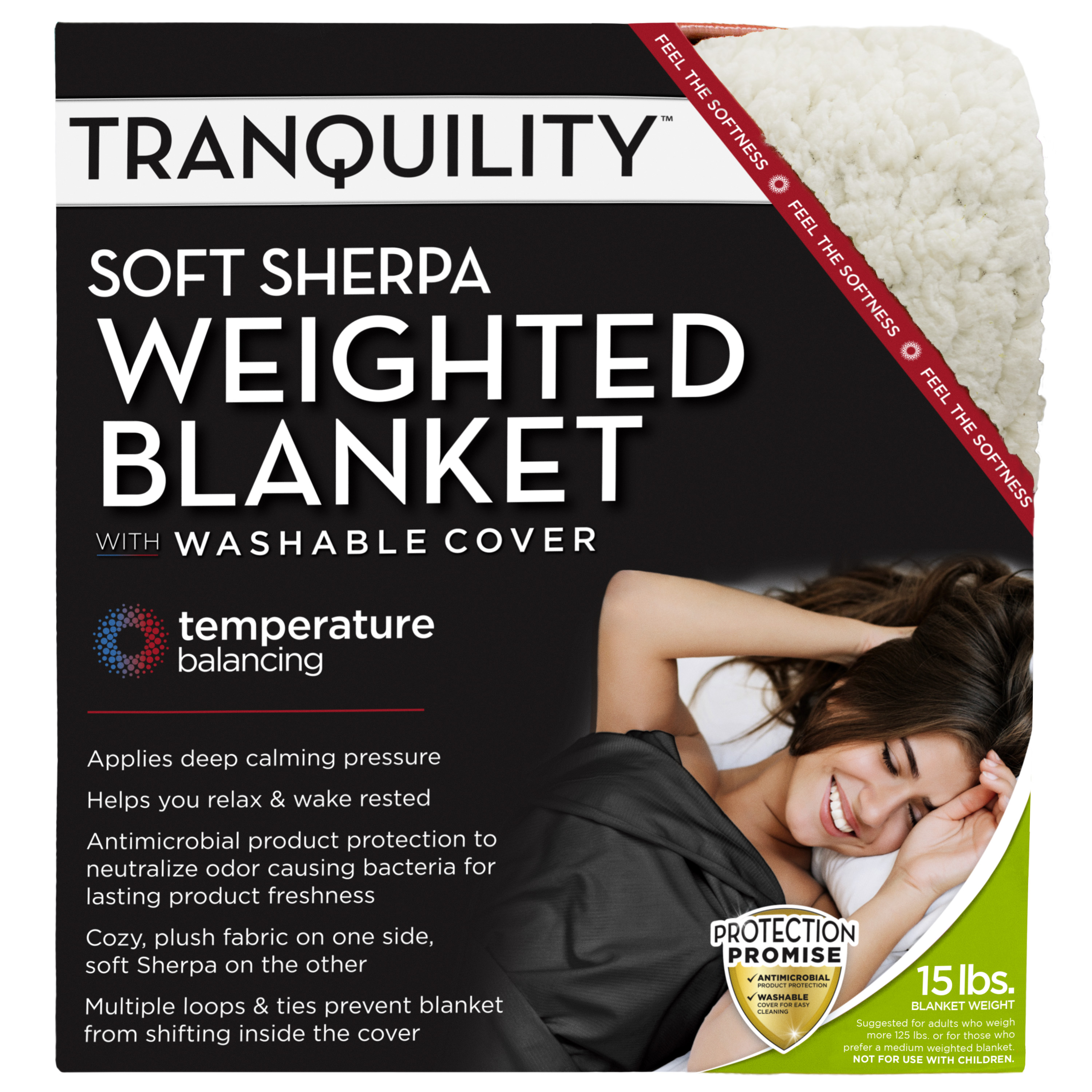Tranquility 15lb Sherpa Removable Machine Washable Cover Glass Bead Filled Weighted Blanket, Blue