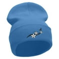 thumbnail image 4 of Frangipani Flower Embroidered 12 Inch Long Knitted Beanie - Sky Blue OSFM, 4 of 5