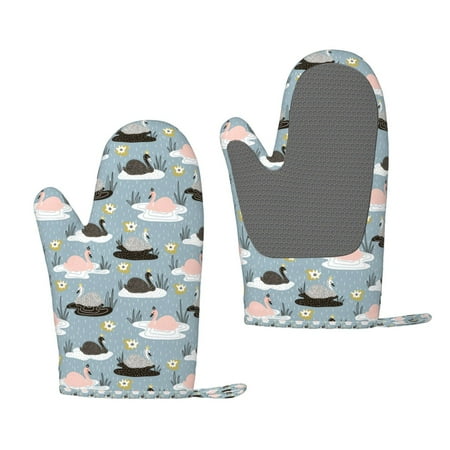 

Zufioo Swan Princess On Lake Print Silicone Anti-Scalding Gloves Kitchen Hanging Rope Gloves Kitchen Utensils Suitable for Barbecue Baking Cooking