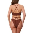 thumbnail image 3 of INSPIRAR CHIC Conjuntos de Bikini de Punto Acanalado para Mujeres de Dos Piezas, Top con Tiras y Parte Inferior en Triángulo, Trajes de Baño Talla X-Large Color Café, 3 of 5
