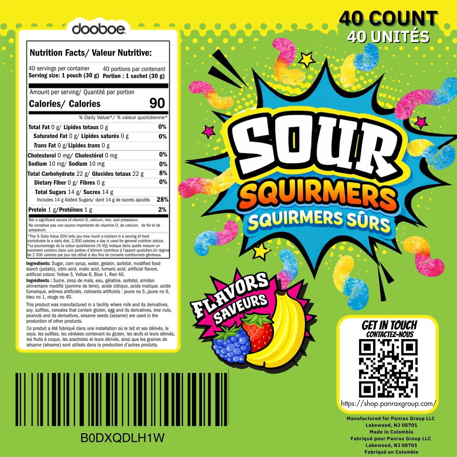 Dooboe Sour Gummy Worms Bulk Pack, 40 Individually Wrapped Snack Packs (30g Each), Full Size Sour Candy Variety for Kids & Adults, Party Favors, School Snacks, Piñata Candy
