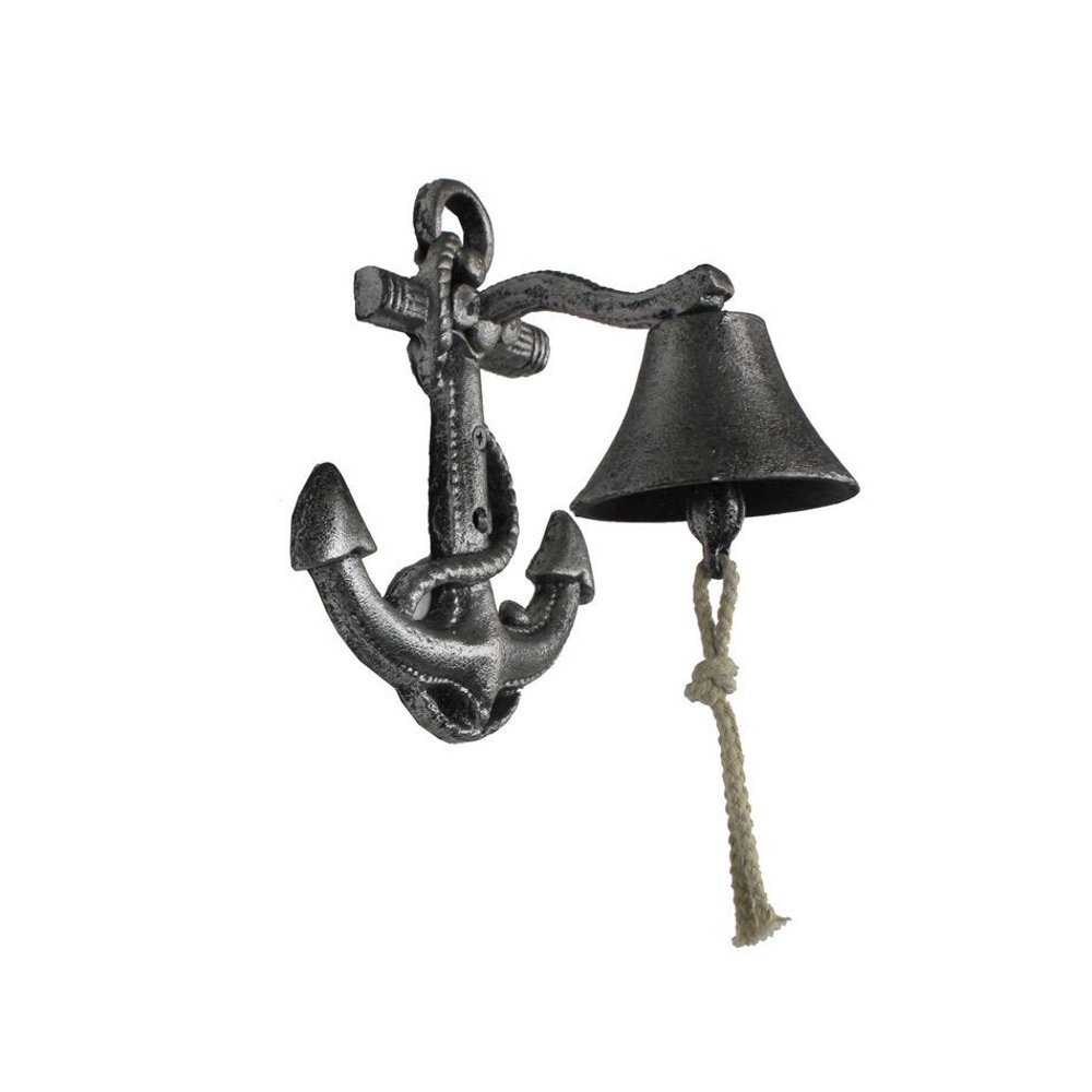 Rustic Silver Cast Iron Wall Mounted Anchor Bell 8" Vintage Cast Iron