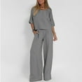 thumbnail image 2 of GILIGEGE Linen Sets for Women 2 Piece Summer Ladies' Casual Summer Solid Color Short Sleeved Cotton and Linen Top Loose Pants Set Wide Leg Pants Tracksuit Lounge Matching Sets Grey Xxl, 2 of 7