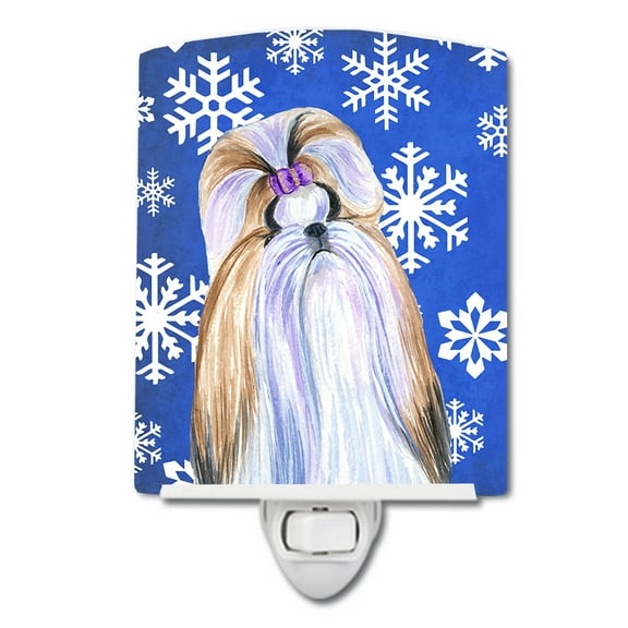 Caroline's Treasures SS4603CNL Shih Tzu Winter Snowflakes Holiday Ceramic Night Light, 6x4x3", multicolor