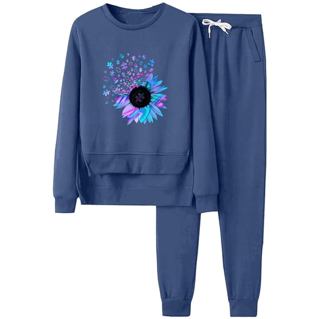 WILLBEST Vêtements d'Automne pour Femmes Décontractés avec Imprimé Tournesol Col Rond Manches Longues et Pantalons Longs pour Saisons d'Automne et d'Hiver Pantalons pour Femmes