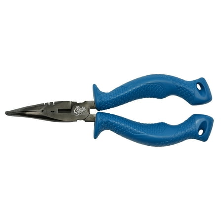 Cuda Bent Nose Fishing Plier Tool with Ring Splitter and Crimper, 7", Carbon Steel, Blue