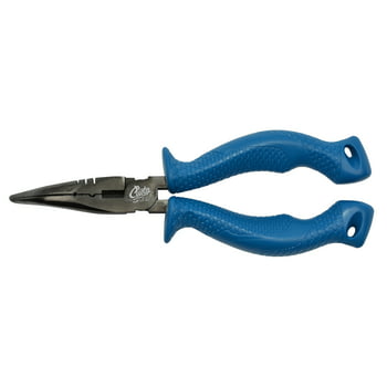 Cuda Bent Nose Fishing Plier Tool with Ring Splitter and Crimper, 7", Carbon Steel, Blue
