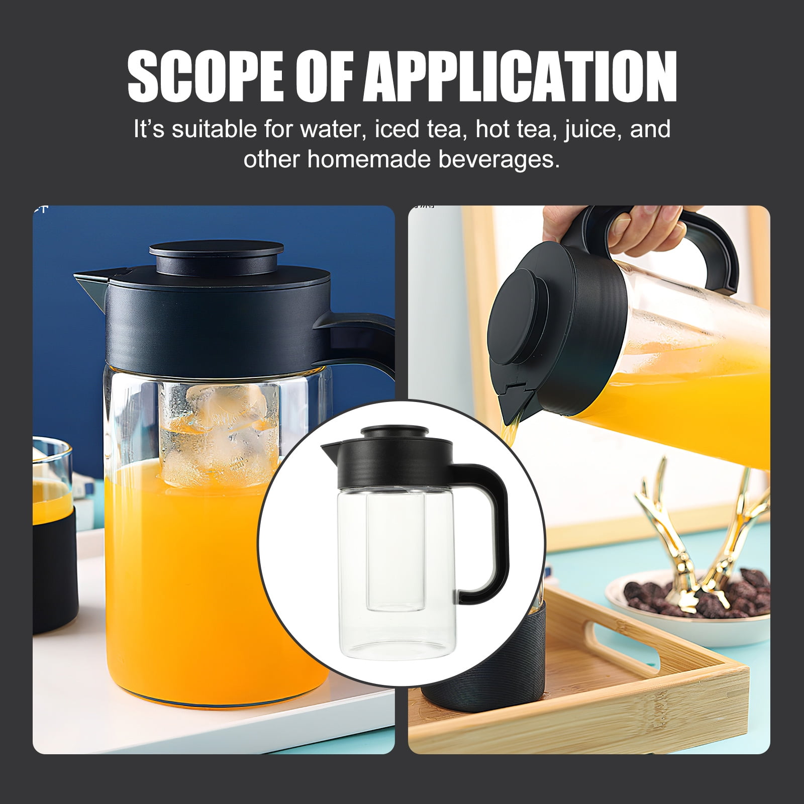 Glass Teapot with Infuser for Home Use - Water Jug, Coffee, Iced Tea, Fruit Infusion Flavor Pitcher, Drink Supply Accessory