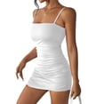 thumbnail image 2 of Women's Sleeveless Ruched Spaghetti Strap Bodycon Mini Dress White M, 2 of 8