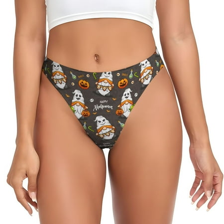 Qokaie Gnome And Pumpkin Printed Women s Cotton Thong Underwear  Sexy Breathable Panties G-string-Medium