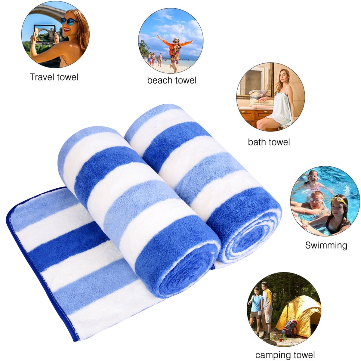 NC 2 Piece Bath Towel Set, Cabana Stripe Microfiber Soft Fast