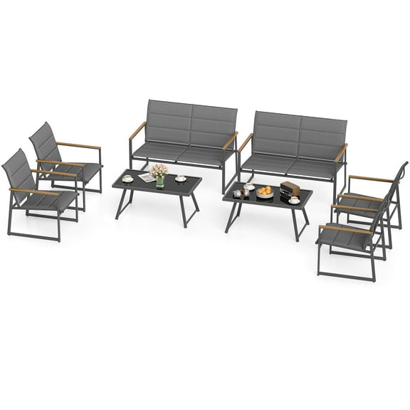 Gymax 8-Piece Patio Furniture Set Outdoor Conversation Set w/ Padded Fabric Seats