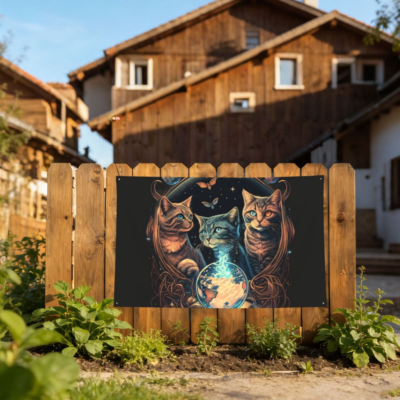 Retro Magic Cats Cool Cat Four Hole Decorated Banner Flag for Garden Yard Home Decoration Indoor Outdoor 4x6 Ft