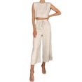 thumbnail image 2 of Women'S Two Piece Sets Casual Linen Sleeveless Crop Top Wide Leg Pants Summer Outfits Khaki S, 2 of 10