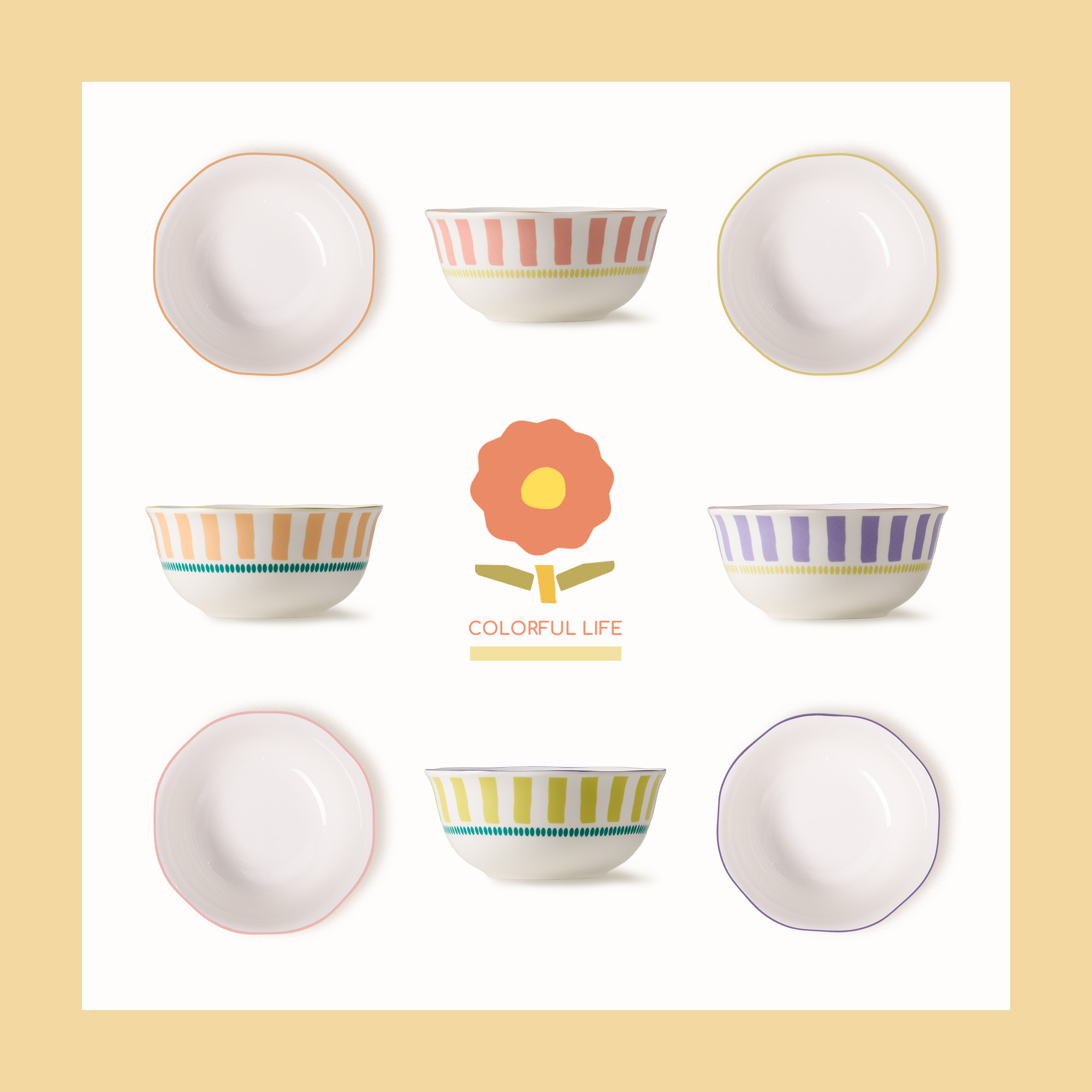 Carote 4-Piece Ceramic Cereal Bowl Set, Orange photo 5