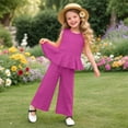thumbnail image 2 of HCNTES Little Girls Summer Clothes 2 Piece Outfit Ribbed T-Shirt Top + Cargo Pants 3-7T Children Kids Girls School Clothing Set(H03-Purple,2-3 Years), 2 of 5
