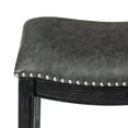 thumbnail image 6 of Maven Lane Adrien 26" Wood Counter Height Stool - Handcrafted Aged Black Finish with Charcoal Black Vegan Leather Upholstered Saddle Seat for Comfort - Durable Barstool for Kitchens, Dining Rooms, 6 of 7