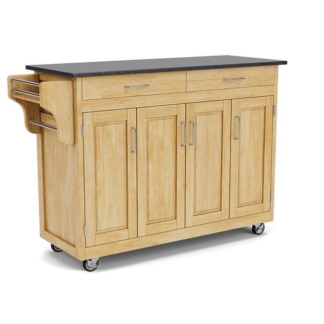 Hawthorne Collections 49" Wood Kitchen Cart with Granite Top in Natural/Black
