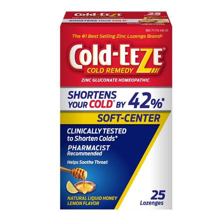 Cold-EEZE Soft-Center Liquid Honey Lemon Zinc Lozenges, Cold Remedy, 25 Ct
