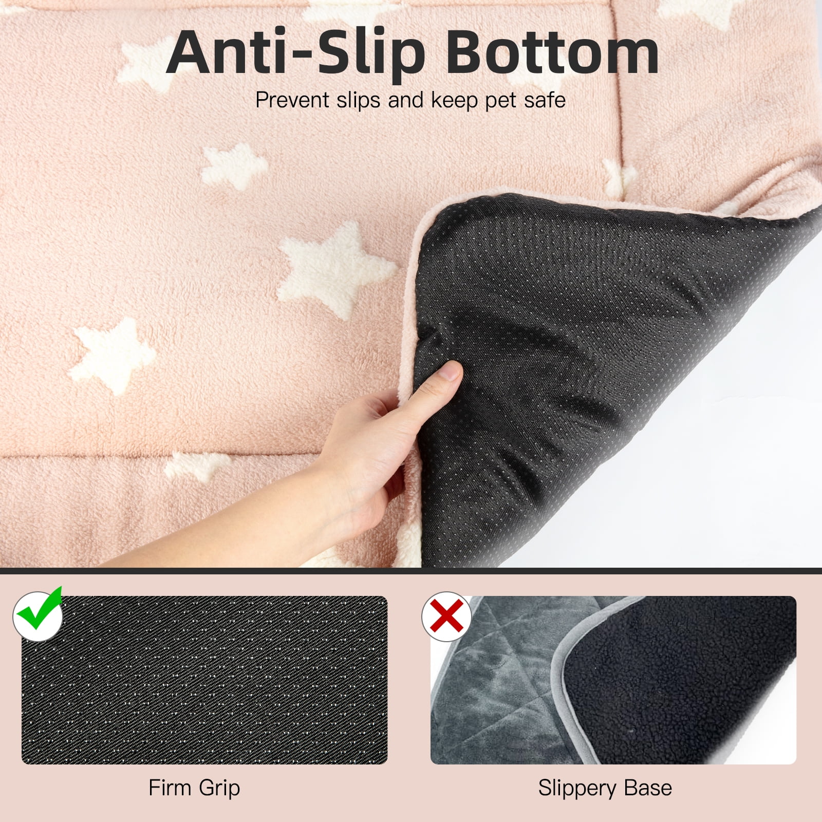 Dog Crate Mats with Non Slip Bottom Washable Dog Bed for Cage Soft Dog Crate Pad with Star Pattern, Pink, 30*19