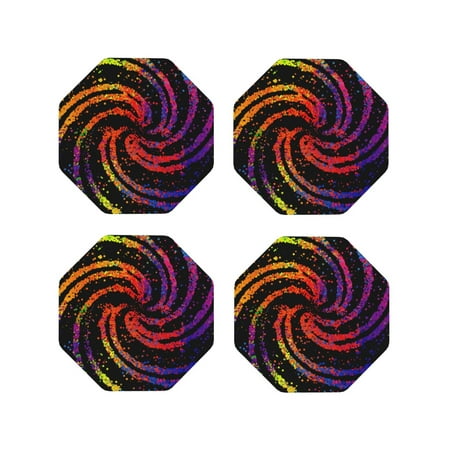 

Fuzoiu A Bright Abstract Print Leather Coasters Set Drink Coasters Set of 4 for Tabletop Protection Durable PVC Coasters Home Décor and Housewarming Gift-Octagon