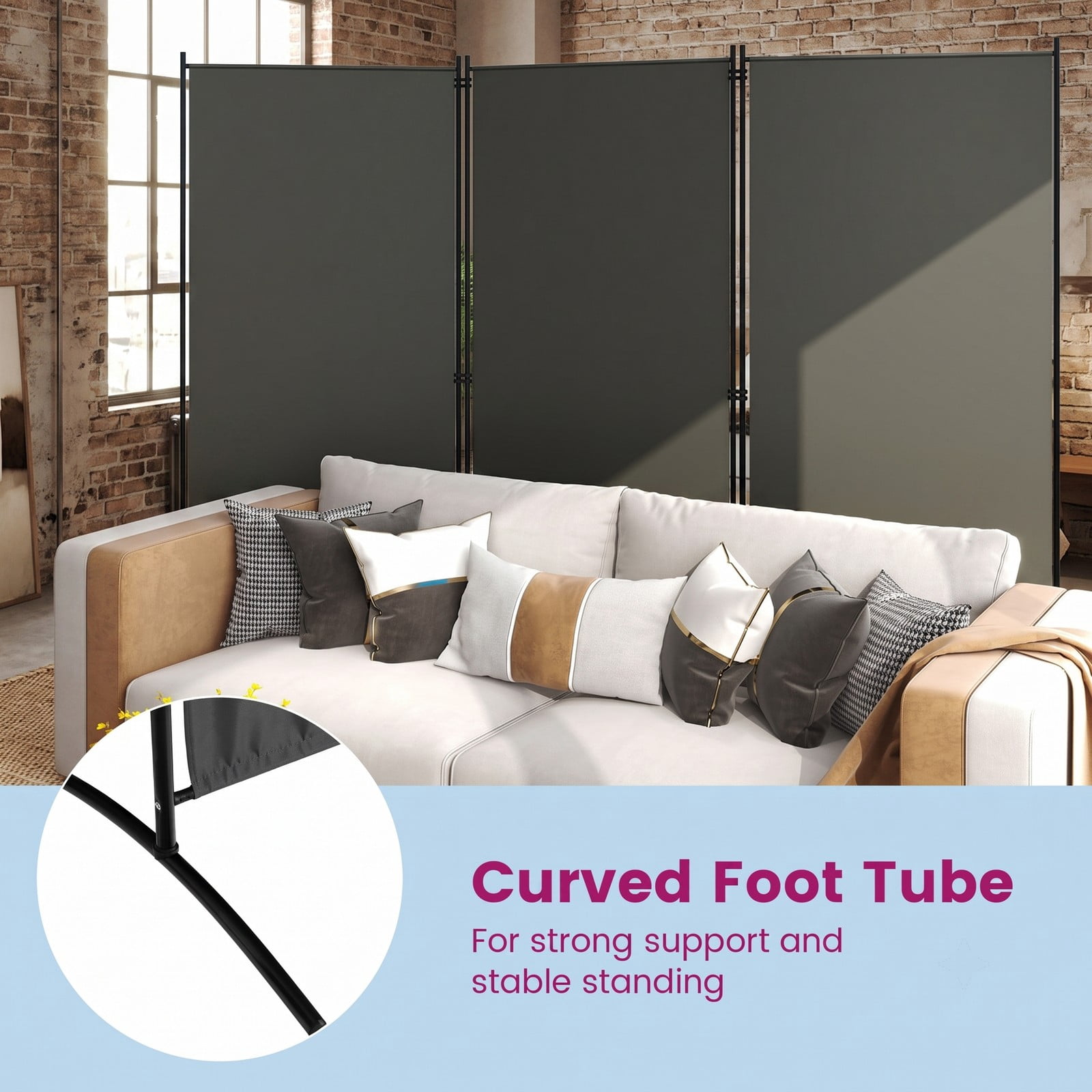 ALPULON 6 FT 3-Panel Room Divider, Freestanding Folding Privacy Partition Screen with Durable Hinges and Steel Base for Office, Bedroom, Home Decor, Gray