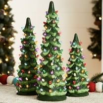 Best Choice Products Set of 3 Pre-Lit Hand-Painted Ceramic Tabletop Christmas Trees w/ Multicolor Lights - Green