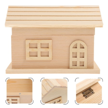 Phenofice 1Pc Khaki Wood Color Piggy Bank House Shaped Vintage Saving Box for Kids Room